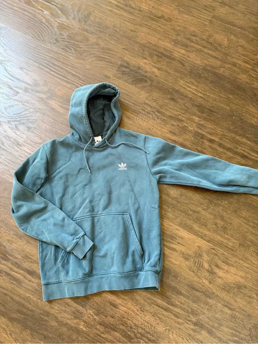 adidas washed teal Pullover Hoodie with White Trefoil